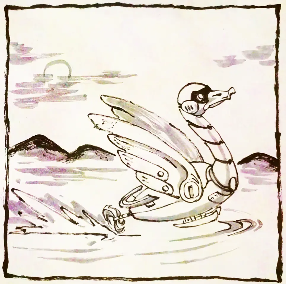 A robot swan on a lake