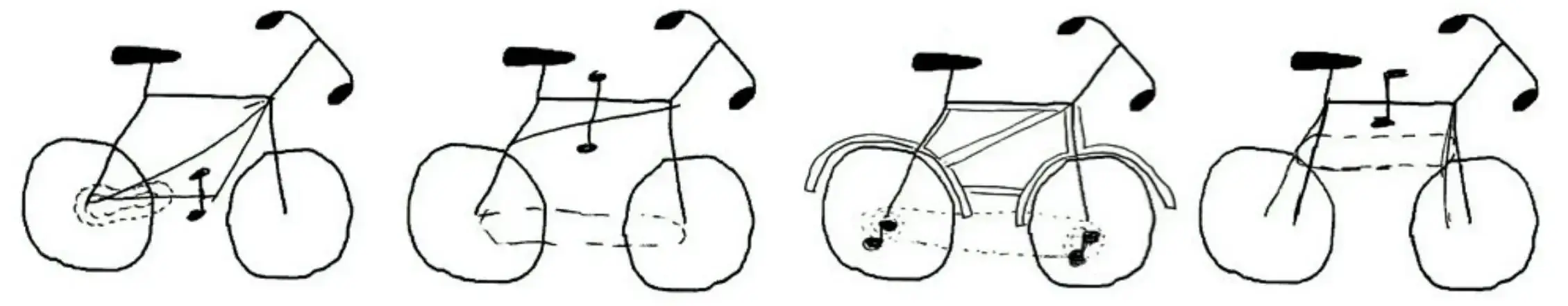 People's attempts at drawing a bicycle from memory.