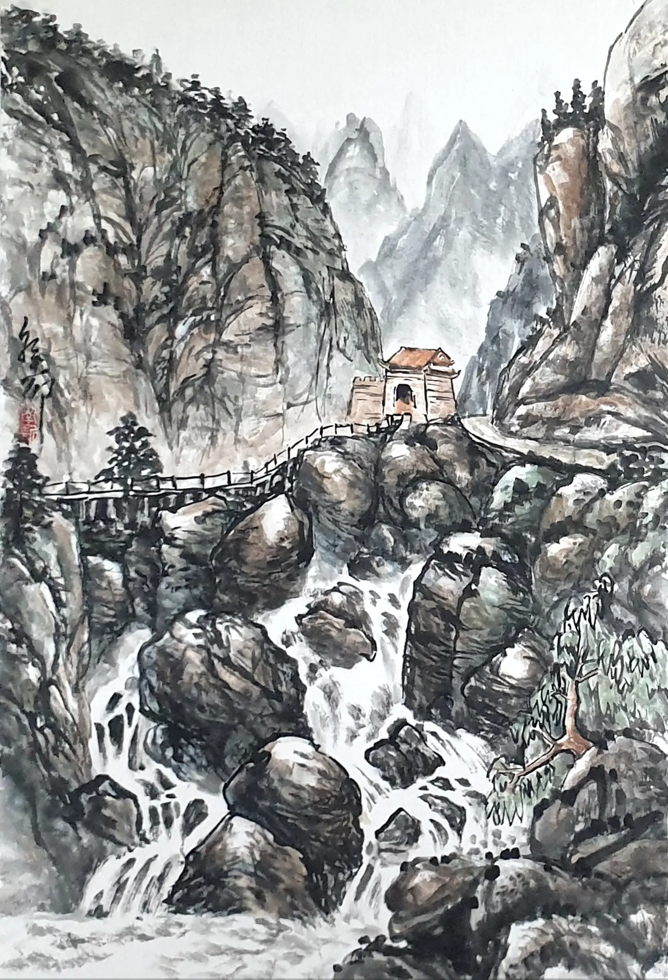 Chinese painting — mountain landscape.